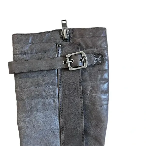 Fyre Women's Harlow Leather Tall Moto Gray Boots size 7.5M