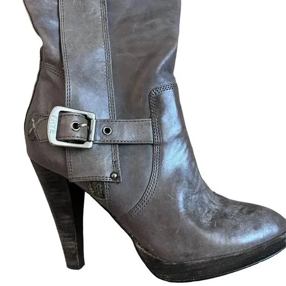 Fyre Women's Harlow Leather Tall Moto Gray Boots size 7.5M