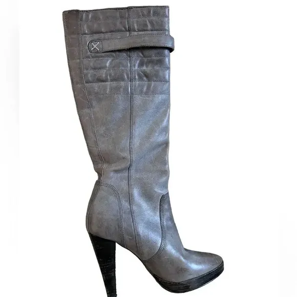 Fyre Women's Harlow Leather Tall Moto Gray Boots size 7.5M