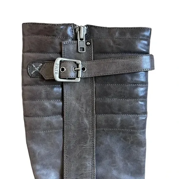 Fyre Women's Harlow Leather Tall Moto Gray Boots size 7.5M