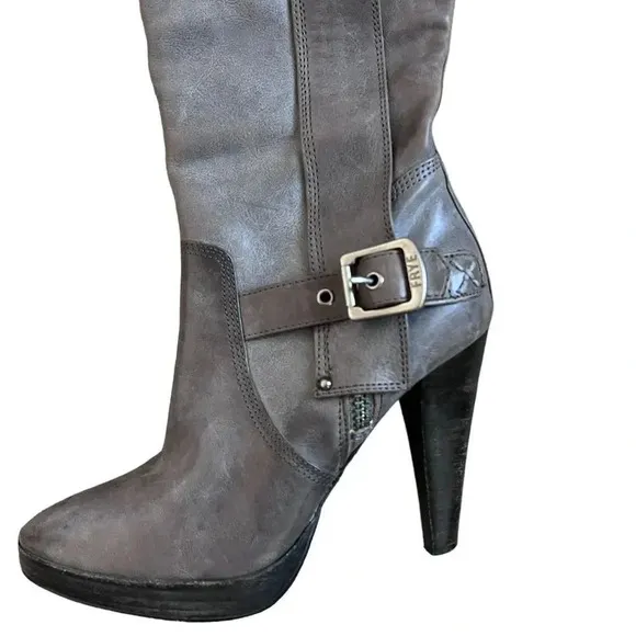 Fyre Women's Harlow Leather Tall Moto Gray Boots size 7.5M