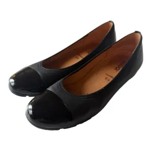 Gabor Cap-Toe Ballet Flats Shoes Black Leather Patent 5.5 / Black