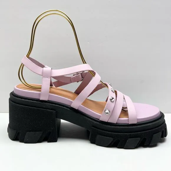 GANNI Crystal Embellished Strappy Block Heel Sandals EU 41 US 11 Pink Platform