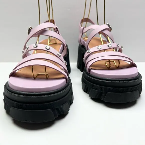 GANNI Crystal Embellished Strappy Block Heel Sandals EU 41 US 11 Pink Platform