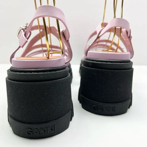 GANNI Crystal Embellished Strappy Block Heel Sandals EU 41 US 11 Pink Platform