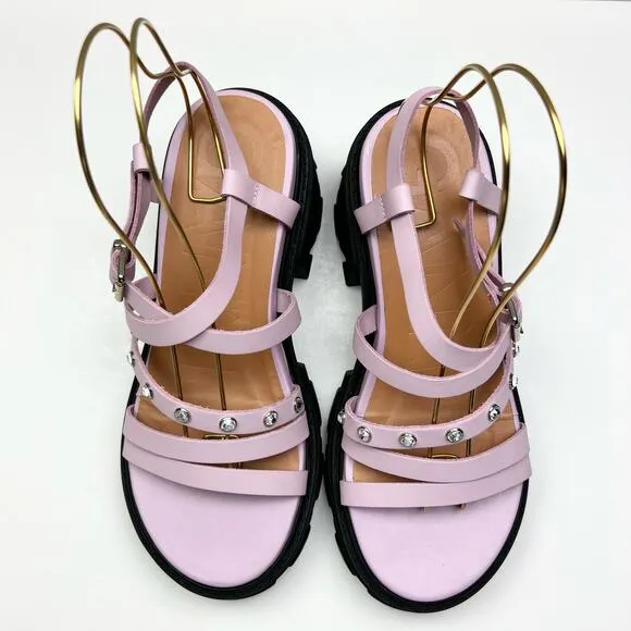 GANNI Crystal Embellished Strappy Block Heel Sandals EU 41 US 11 Pink Platform