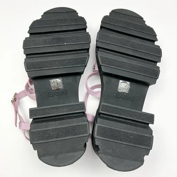 GANNI Crystal Embellished Strappy Block Heel Sandals EU 41 US 11 Pink Platform