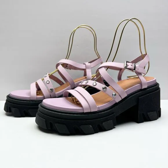 GANNI Crystal Embellished Strappy Block Heel Sandals EU 41 US 11 Pink Platform