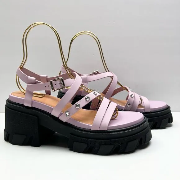 GANNI Crystal Embellished Strappy Block Heel Sandals EU 41 US 11 Pink Platform