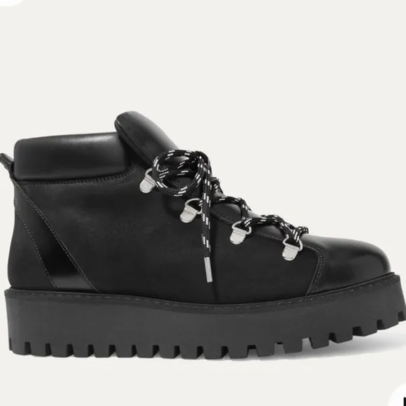 GANNI Lace-up Leather &amp; Suede Ankle Boots in Black