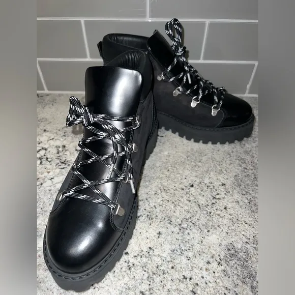 GANNI Lace-up Leather &amp; Suede Ankle Boots in Black