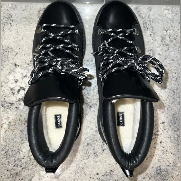 GANNI Lace-up Leather &amp; Suede Ankle Boots in Black
