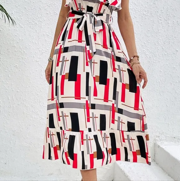 Geo Bliss Tie Waist Dress
