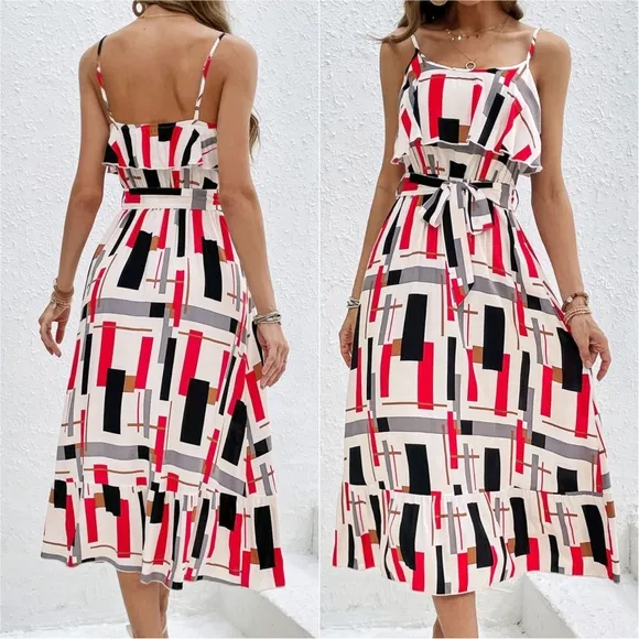 Geo Bliss Tie Waist Dress