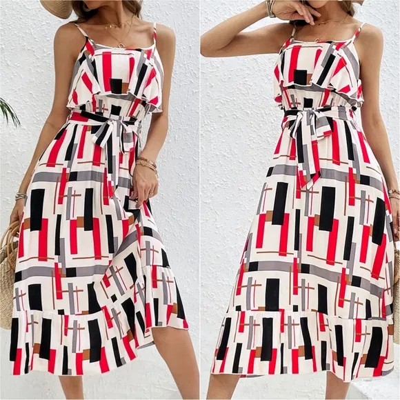 Geo Bliss Tie Waist Dress