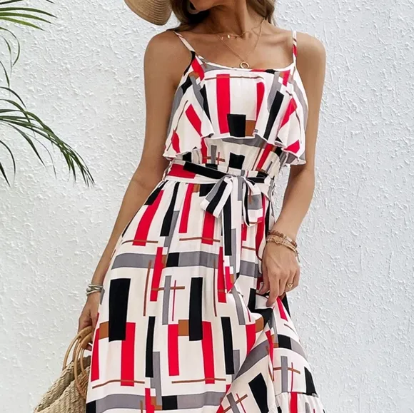 Geo Bliss Tie Waist Dress