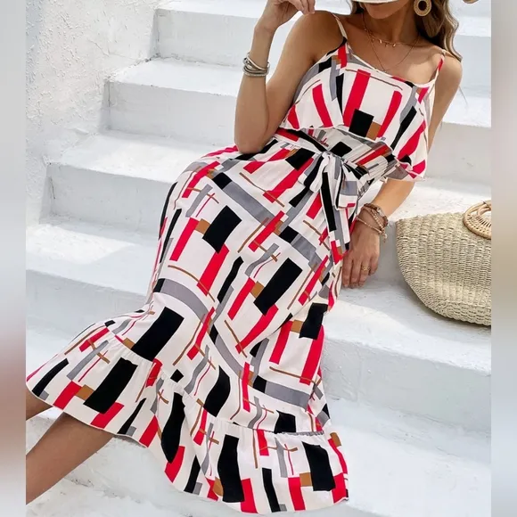 Geo Bliss Tie Waist Dress