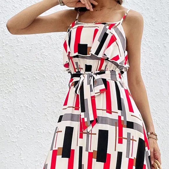 Geo Bliss Tie Waist Dress