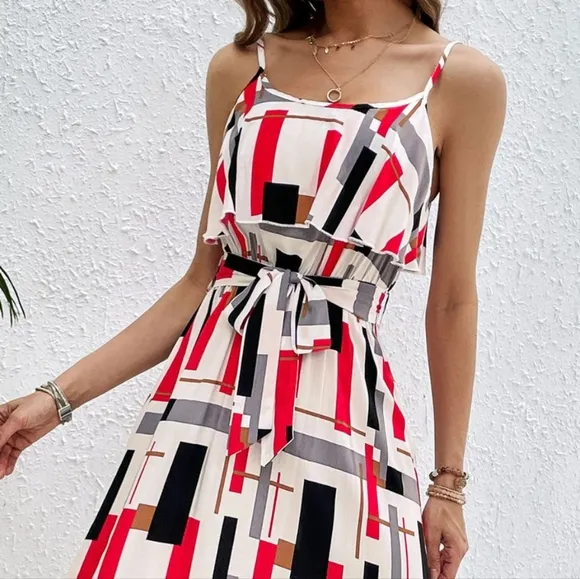 Geo Bliss Tie Waist Dress