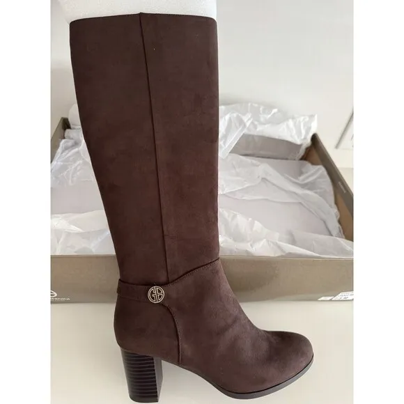 Giani Bernini chocololate Brown Suede Round Toe Zip Knee High Boots size 7.5M