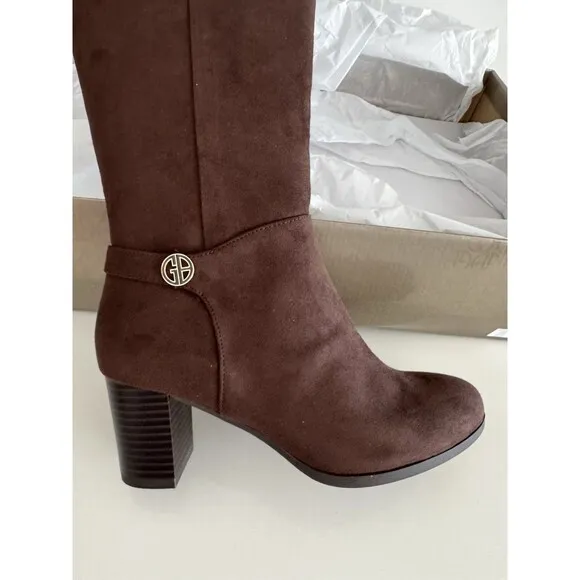 Giani Bernini chocololate Brown Suede Round Toe Zip Knee High Boots size 7.5M
