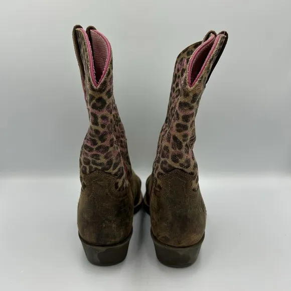 Girls Ariat Brown Leather and Cheetah Print Western Boots Size 1.5