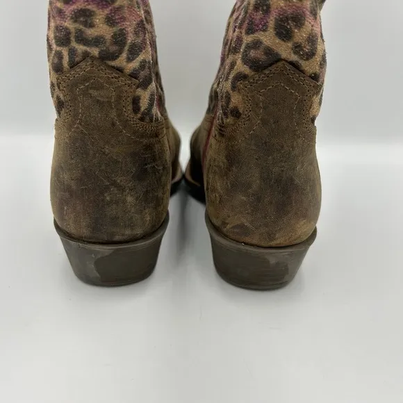 Girls Ariat Brown Leather and Cheetah Print Western Boots Size 1.5