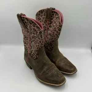 Girls Ariat Brown Leather and Cheetah Print Western Boots Size 1.5