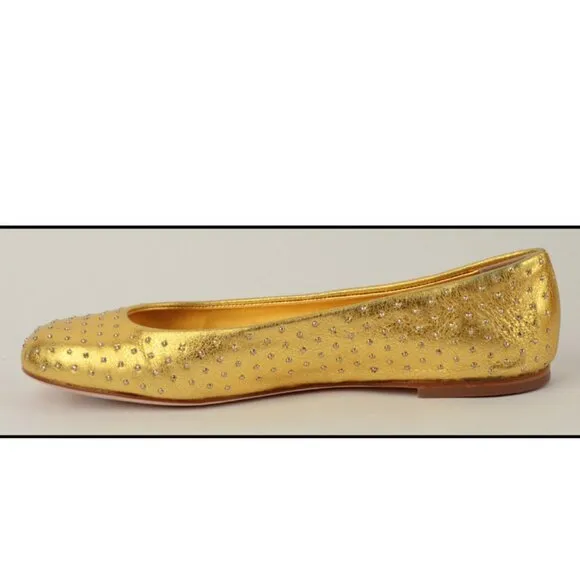 GIUSEPPE ZANOTTI SHOES BALLET FLATS STUDDED GOLD LEATHER IT 36 US 6