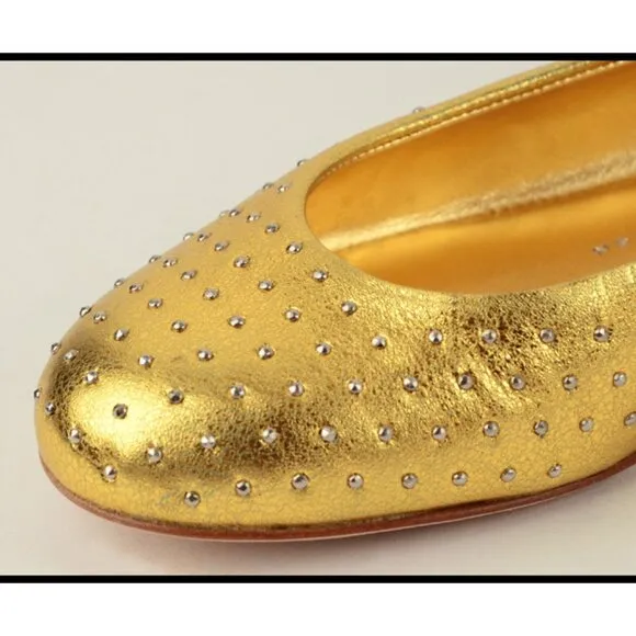 GIUSEPPE ZANOTTI SHOES BALLET FLATS STUDDED GOLD LEATHER IT 36 US 6