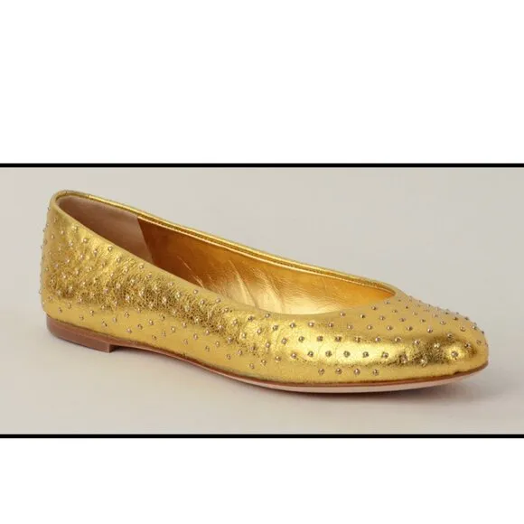 GIUSEPPE ZANOTTI SHOES BALLET FLATS STUDDED GOLD LEATHER IT 36 US 6