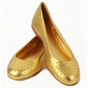 GIUSEPPE ZANOTTI SHOES BALLET FLATS STUDDED GOLD LEATHER IT 36 US 6