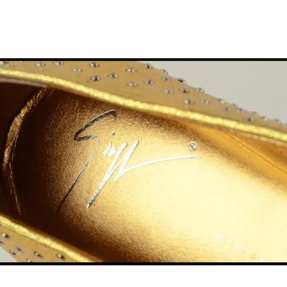 GIUSEPPE ZANOTTI SHOES BALLET FLATS STUDDED GOLD LEATHER IT 36 US 6