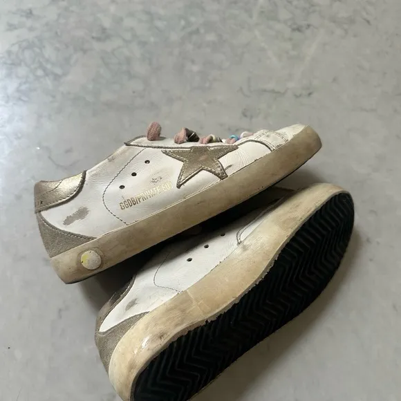 Golden Goose White and Pink Sneakers Vintage Style 31 13 Shoes Girls Beaded
