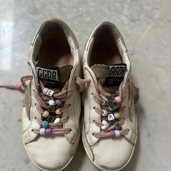 Golden Goose White and Pink Sneakers Vintage Style 31 13 Shoes Girls Beaded