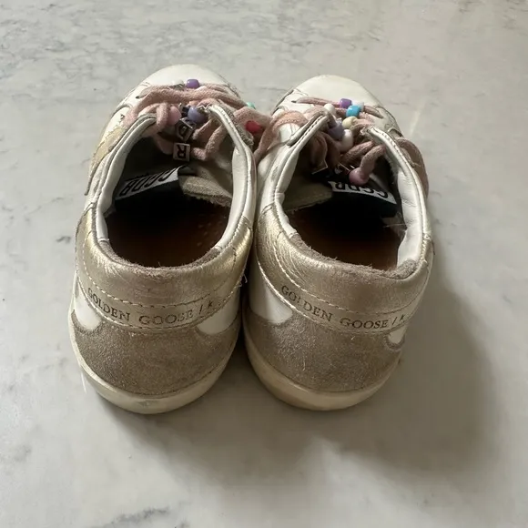 Golden Goose White and Pink Sneakers Vintage Style 31 13 Shoes Girls Beaded