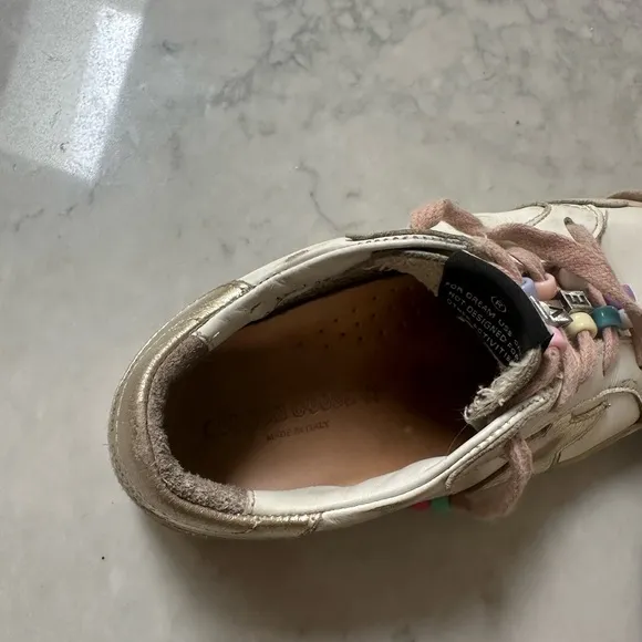 Golden Goose White and Pink Sneakers Vintage Style 31 13 Shoes Girls Beaded
