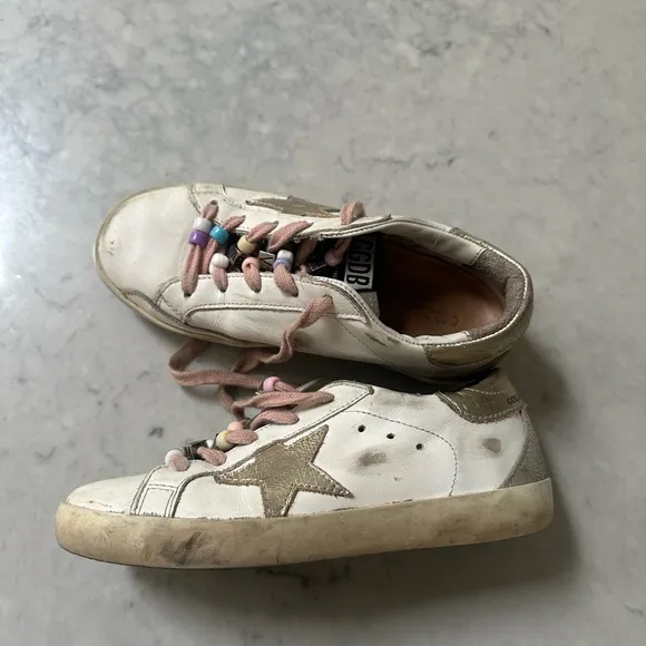 Golden Goose White and Pink Sneakers Vintage Style 31 13 Shoes Girls Beaded