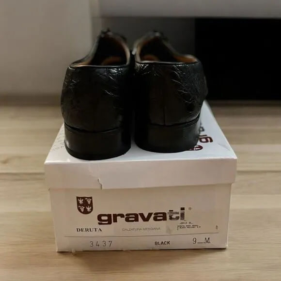 GRAVATI Deruta Black Peccary Leather Oxford Lace Up Shoes 3437 BOX 9M $660