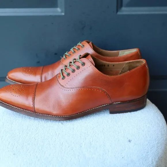 Grenson 9-M Brown Mens Cap Toe Oxford Dress Shoes