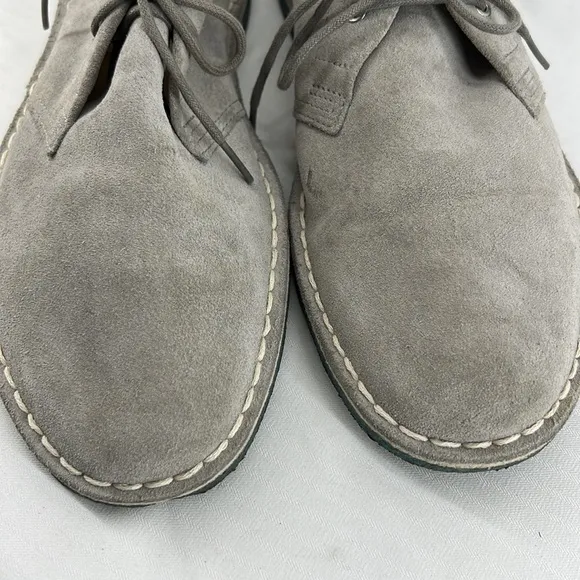 Grey suede loafers with cool turquoise/blue rubber soles