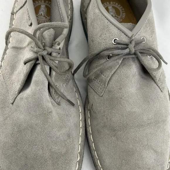 Grey suede loafers with cool turquoise/blue rubber soles