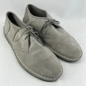 Grey suede loafers with cool turquoise/blue rubber soles