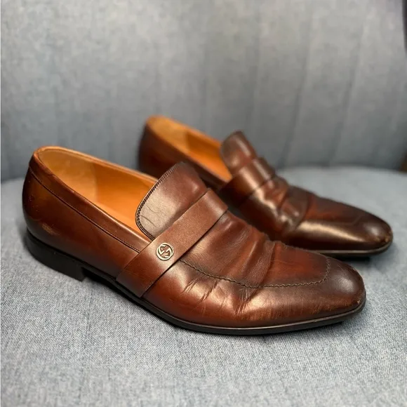 Gucci 170618 Brown Leather Guccissima GG Men’s Loafers