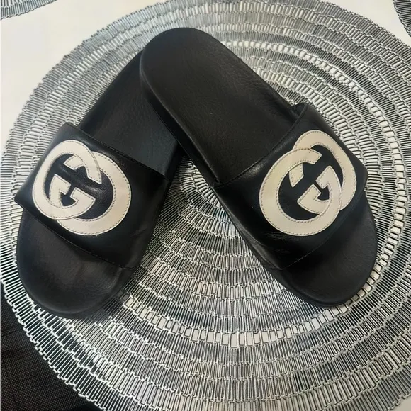 Gucci Black and White Slide Sandals