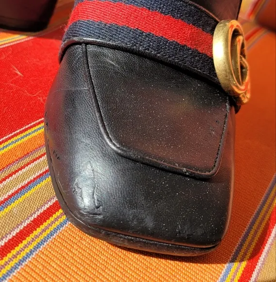 Gucci Black Peyton Loafer Pearl Heel Shoes Size 5