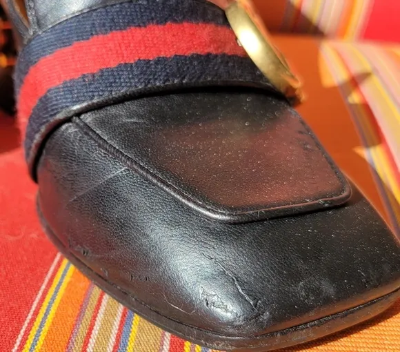 Gucci Black Peyton Loafer Pearl Heel Shoes Size 5