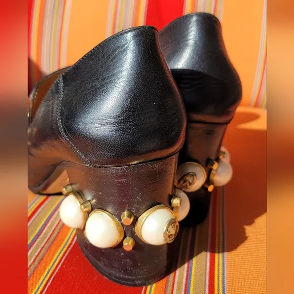 Gucci Black Peyton Loafer Pearl Heel Shoes Size 5