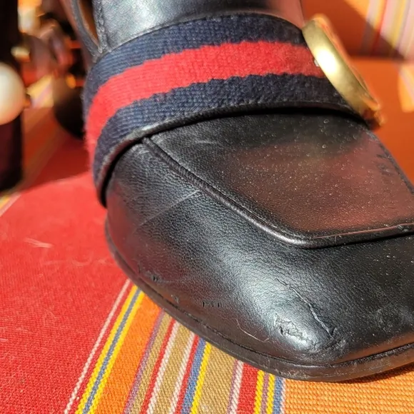 Gucci Black Peyton Loafer Pearl Heel Shoes Size 5