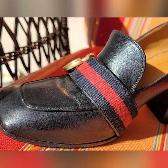 Gucci Black Peyton Loafer Pearl Heel Shoes Size 5